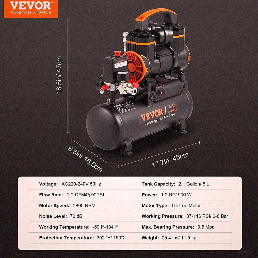 Succebuy Silent Air Compressor 900W 1450W 1800W Quiet Oil-Free Portable Air Pump